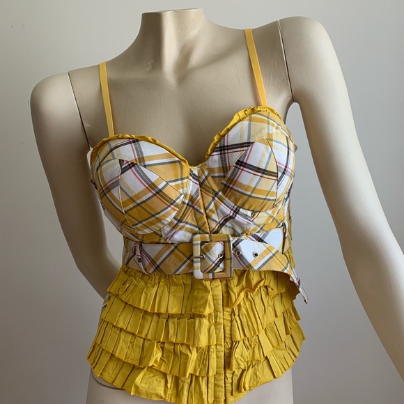 Y2k yellow plaid bra top with ruffles - Picture 1 of 4